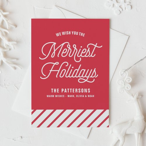 Red Merriest Holidays Retro Typography Christmas Holiday Card