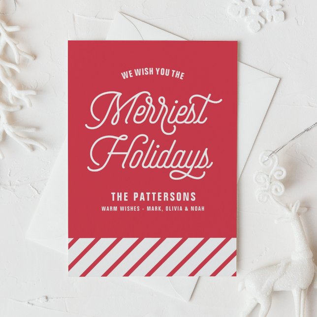 Red Merriest Holidays Retro Typography Christmas Holiday Card (Creator Uploaded)