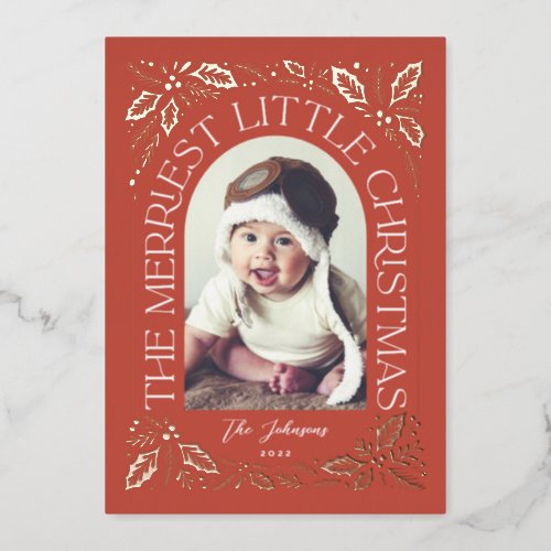Red Merriest Little Christmas Arch Photo Foil Holiday Card