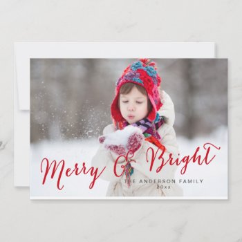 Red Merry And Bright Photo Holiday Card by epclarke at Zazzle