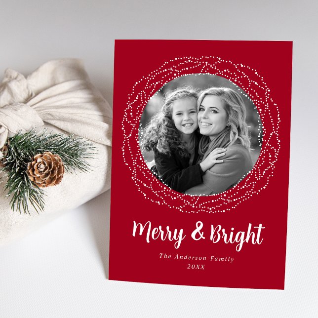Red Merry and Bright Photo Holiday Card (Creator Uploaded)