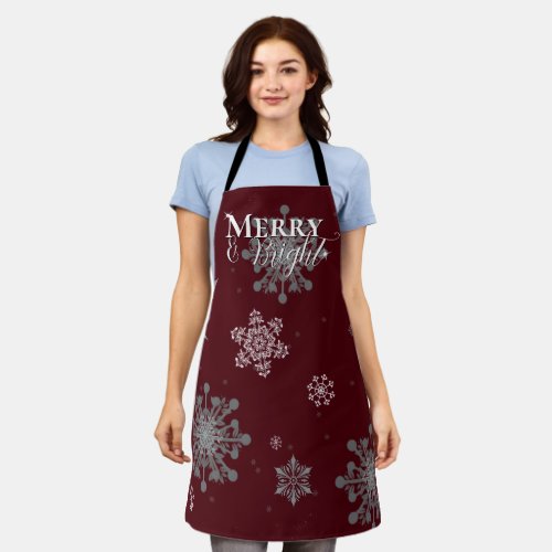 Red Merry and Bright Snowflakes Christmas Apron