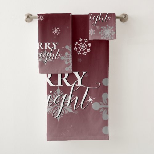Red Merry and Bright Snowflakes Christmas Bath Towel Set