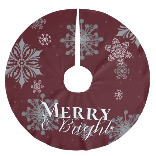 Red Merry and Bright Snowflakes Christmas Brushed Polyester Tree Skirt