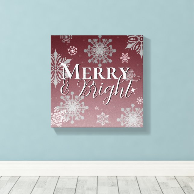 Red Merry and Bright Snowflakes Christmas Canvas Print (Insitu(Wood Floor))