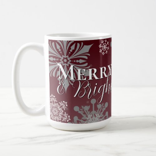 Red Merry and Bright Snowflakes Christmas Coffee Mug