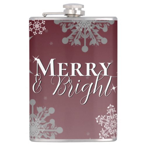 Red Merry and Bright Snowflakes Christmas Flask