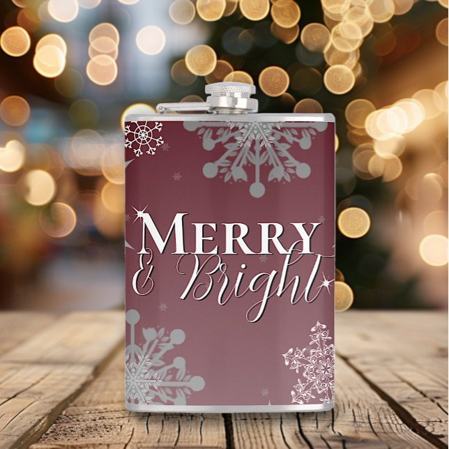 Red Merry and Bright Snowflakes Christmas Flask (Red Merry and Bright Snowflakes Christmas Flask)