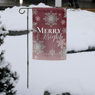 Red Merry and Bright Snowflakes Christmas Garden Flag