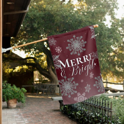 Red Merry and Bright Snowflakes Christmas House Flag