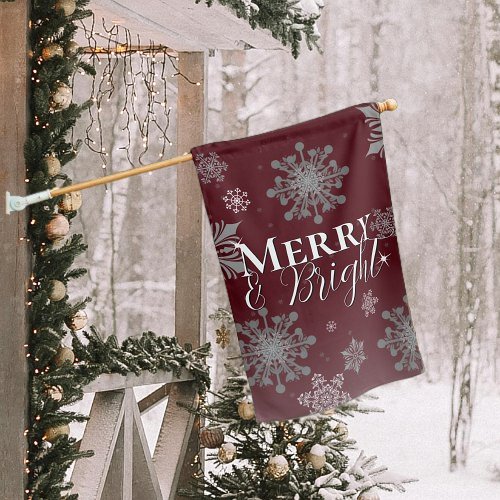 Red Merry and Bright Snowflakes Christmas House Flag