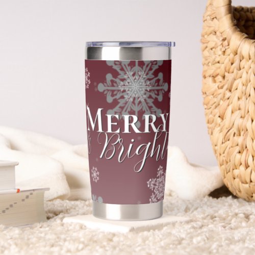 Red Merry and Bright Snowflakes Christmas Insulated Tumbler