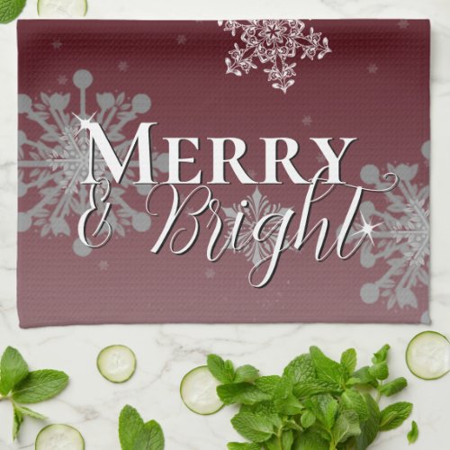 Red Merry and Bright Snowflakes Christmas Kitchen Towel