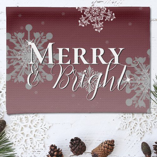 Red Merry and Bright Snowflakes Christmas Kitchen Towel