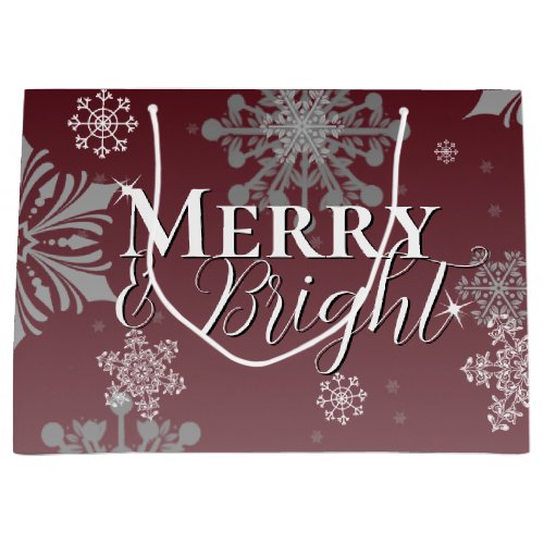 Red Merry and Bright Snowflakes Christmas Large Gift Bag