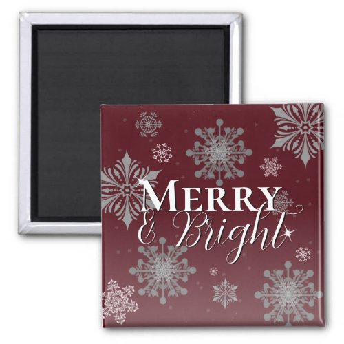 Red Merry and Bright Snowflakes Christmas Magnet