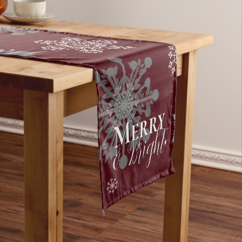 Red Merry and Bright Snowflakes Christmas Medium Table Runner