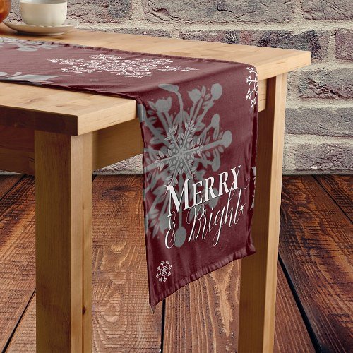 Red Merry and Bright Snowflakes Christmas Medium Table Runner