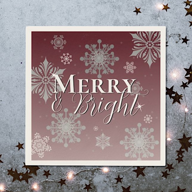 Red Merry and Bright Snowflakes Christmas Napkins (Red Merry and Bright Snowflakes Christmas Napkins)