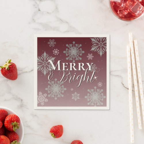 Red Merry and Bright Snowflakes Christmas Napkins