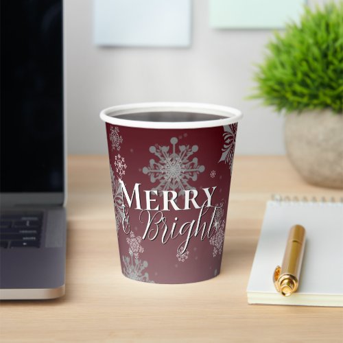 Red Merry and Bright Snowflakes Christmas Paper Cups
