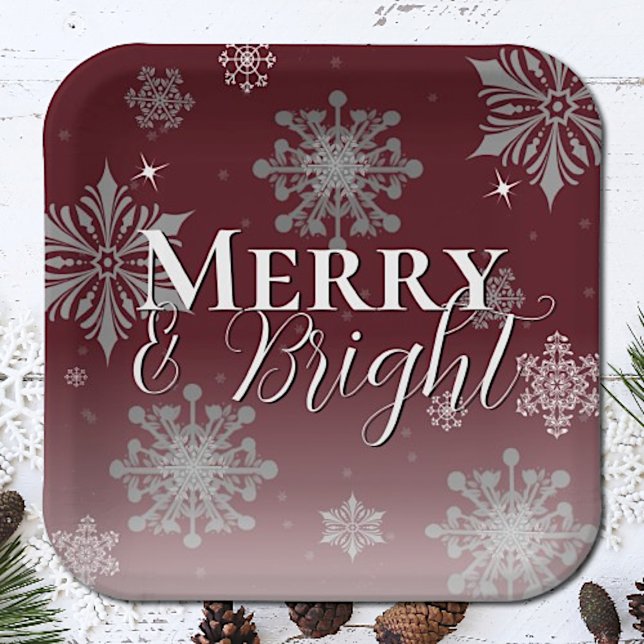 Red Merry and Bright Snowflakes Christmas Paper Plates (Red Merry and Bright Snowflakes Christmas Paper Plates)