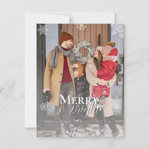 Red Merry and Bright Snowflakes Christmas Photo Holiday Card