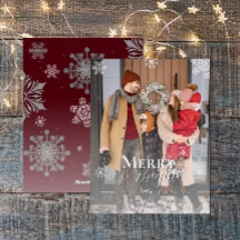 Red Merry and Bright Snowflakes Christmas Photo