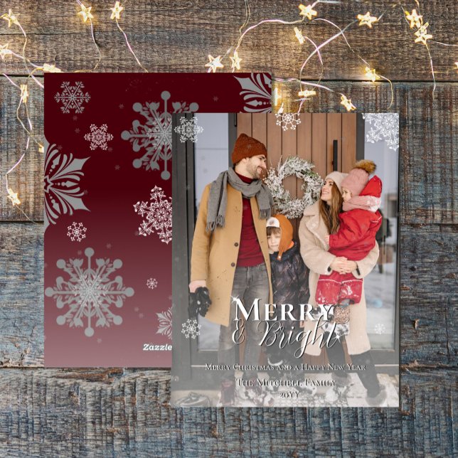 Red Merry and Bright Snowflakes Christmas Photo Holiday Card (Red Merry and Bright Snowflakes Christmas Photo Holiday Card)