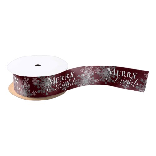 Red Merry and Bright Snowflakes Christmas Satin Ribbon