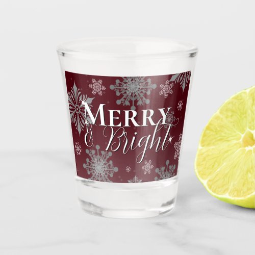 Red Merry and Bright Snowflakes Christmas Shot Glass