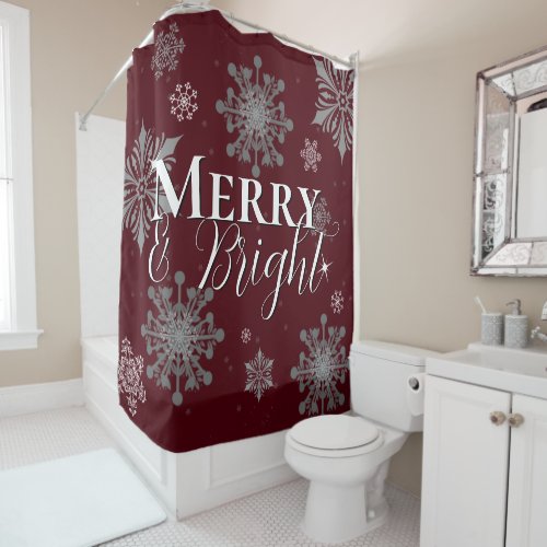 Red Merry and Bright Snowflakes Christmas Shower Curtain
