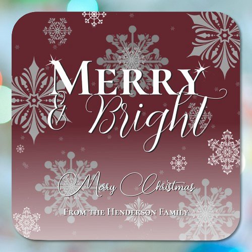 Red Merry and Bright Snowflakes Christmas Square Sticker