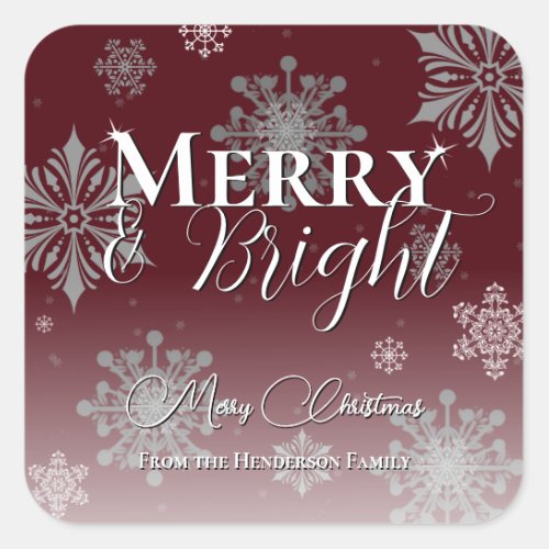 Red Merry and Bright Snowflakes Christmas Square Sticker