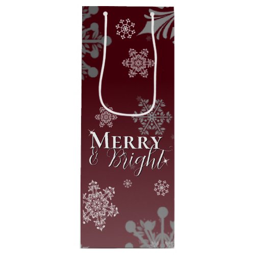 Red Merry and Bright Snowflakes Christmas Wine Gift Bag