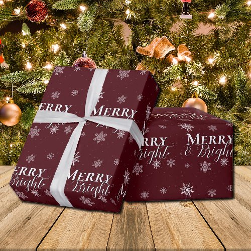 Red Merry and Bright Snowflakes Christmas Wrapping Paper