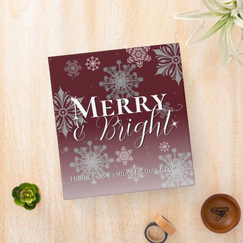 Red Merry and Bright Snowflakes Holiday Recipe 3 Ring Binder