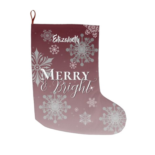 Red Merry and Bright Snowflakes Large Christmas Stocking