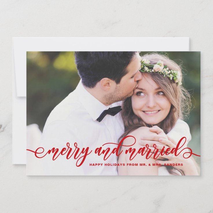 Red Merry And Married Modern Calligraphy Holiday Zazzle 