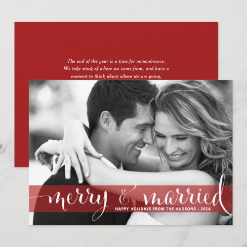 Red Merry and Married Script Holiday Photo Card