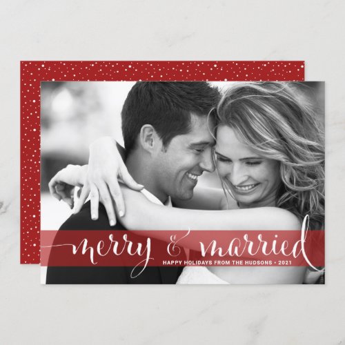 Red Merry and Married Newlyweds Photo Christmas Holiday Card