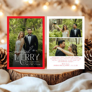 Red Merry and Married Photo Newlyweds Christmas Holiday Card