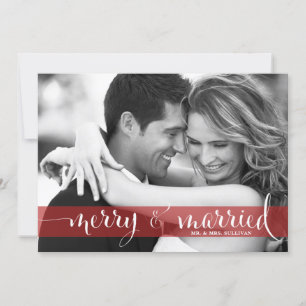 Red Merry and Married Script Holiday Photo Card