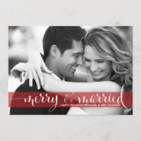 Red Merry and Married Script Holiday Photo Card
