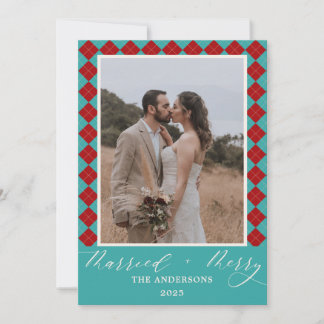 Red Merry and Married Wedding Christmas Thank You Card