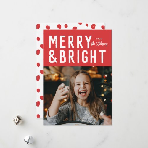 Red Merry  Bright Bold Typography Christmas Photo Holiday Card