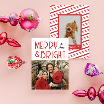 Red Merry & Bright Retro Typography Photo Holiday Card by NBpaperco at Zazzle