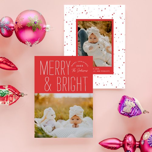 Red Merry  Bright Typographic Christmas Photo Holiday Card