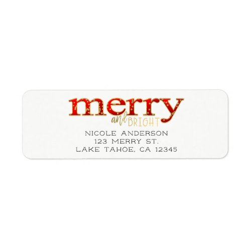 Red Merry  Bright White Gold Holiday Christmas Label