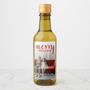 Red Merry Calligraphy - vertical Photo white type Wine Label